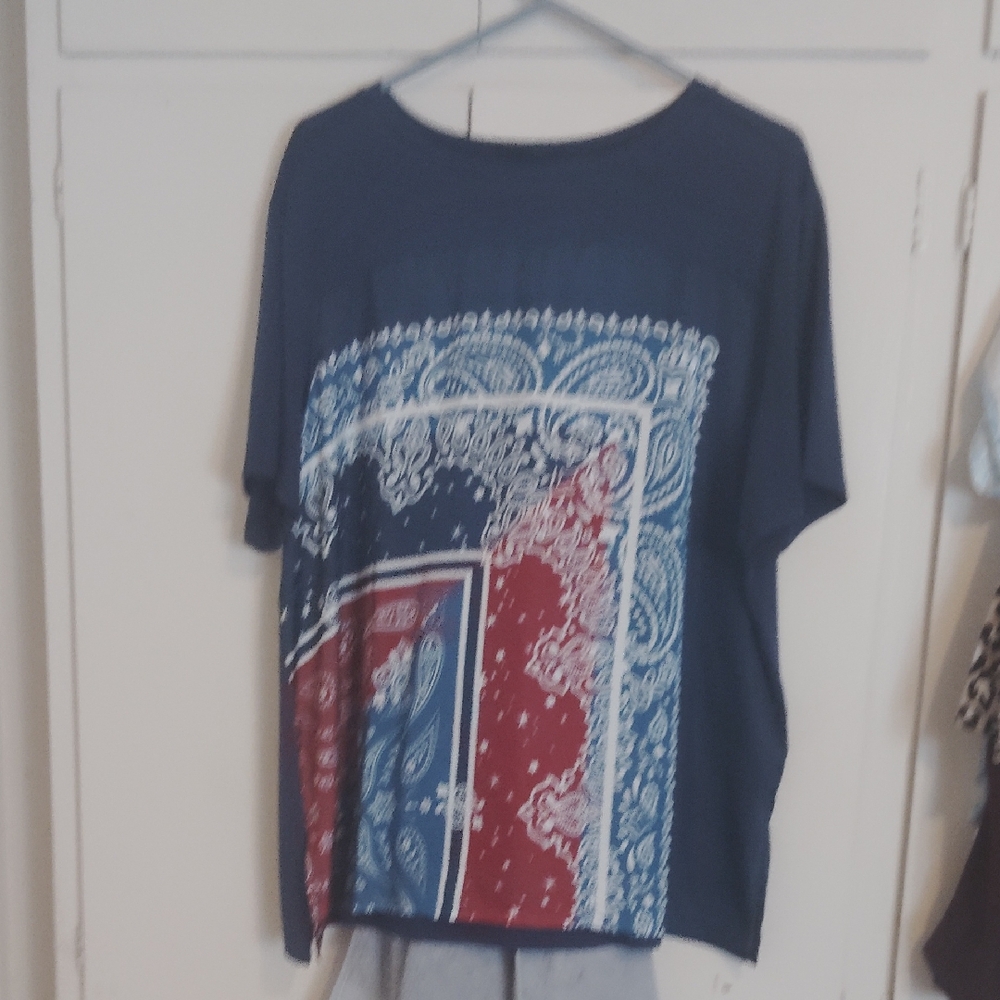 DG2 by Diane Gilman Navy and Red Bandana Blouse